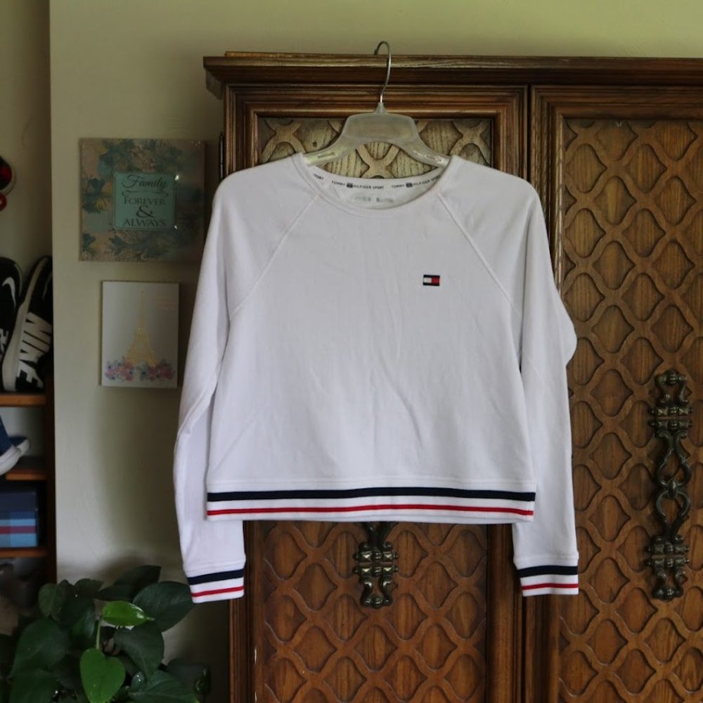 TOMMY HILFIGER SPORT Oversized Cropped Sweatshirt - White/stripes, Size S - Picture 3 of 14